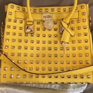 Michael Kors yellow studded Hamilton bag